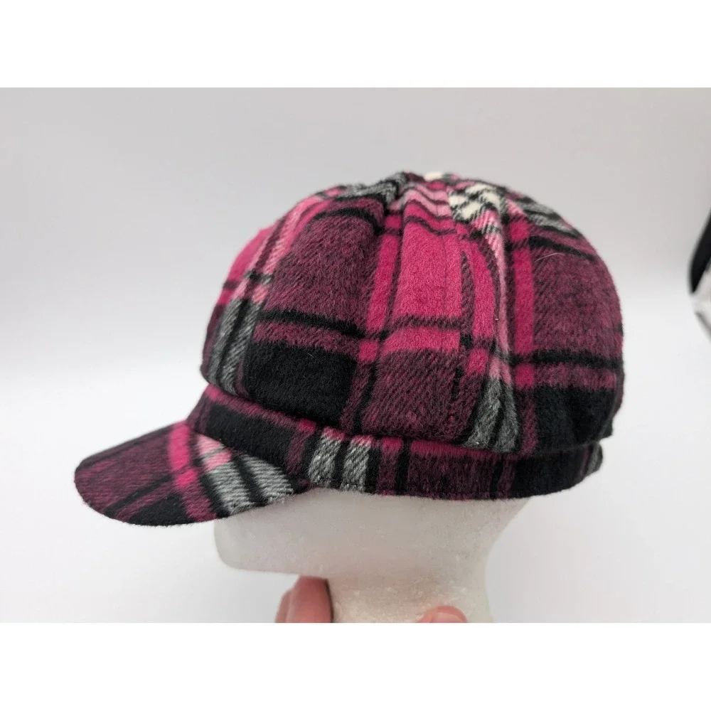 Old County Road Pink Black Plaid Newsboy Cap Wool Blend Hat One Size